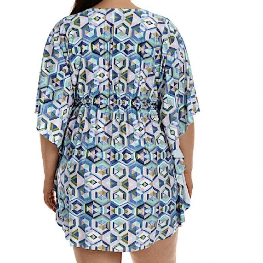 La Blanca Size-XL Womens Coverup Riveria Geometric Print Short Kaftan